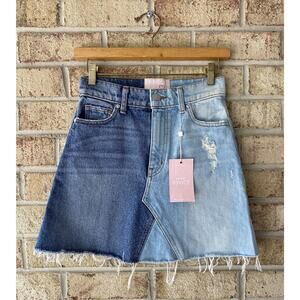 NWT Revice Coast To Coast 2 Tone Mini Denim Jean Skirt 26 Distressed
